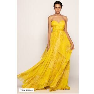Saaksha & Kinni Bandhani Strapless Yellow Gown NWT Formal Maxi Dress XS